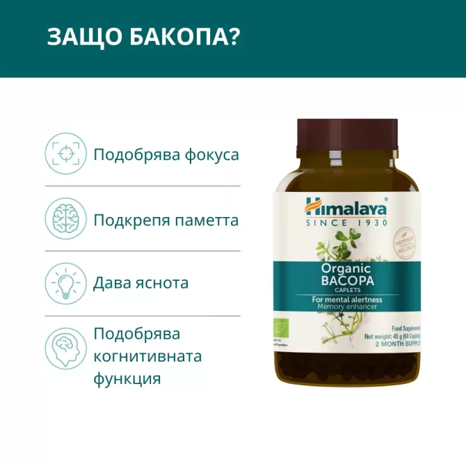 Organic Bacopa, 60 tabs (2 months supply), Himalaya Wellness