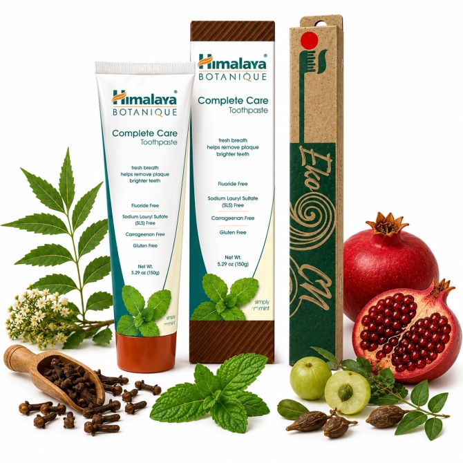 PROMO: Bamboo toothbrush for Adults + Himalaya Botanique Complete Care Toothpaste - Simply Mint
