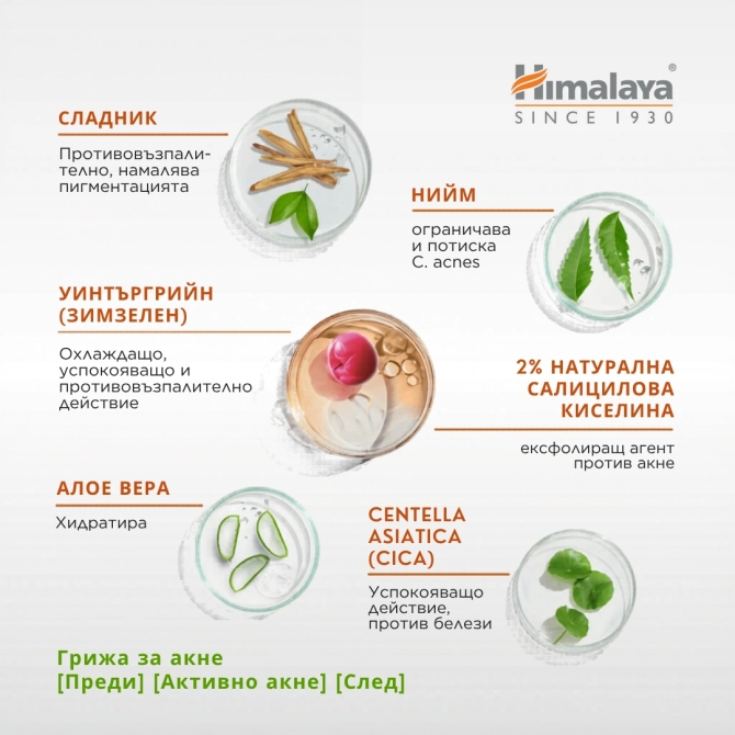 Acne Clear + Хидратиращ гел за лице, Himalaya Wellness, 50 ml