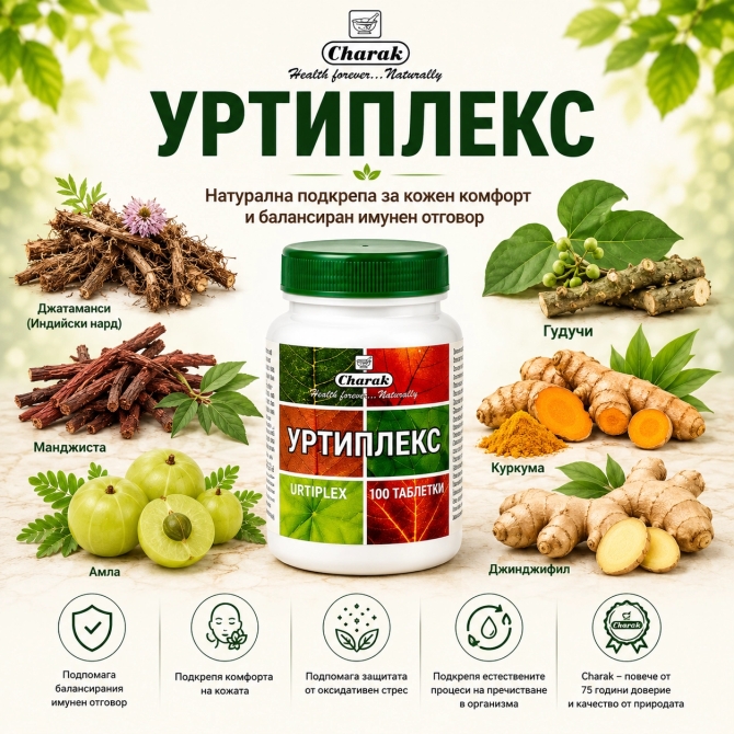 Уртиплекс - При уртикария, сенна хрема, алергичен ринит, Charak Pharma, 100 табл